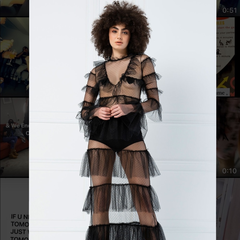 Black Ruffled Mesh One Night Only Dress